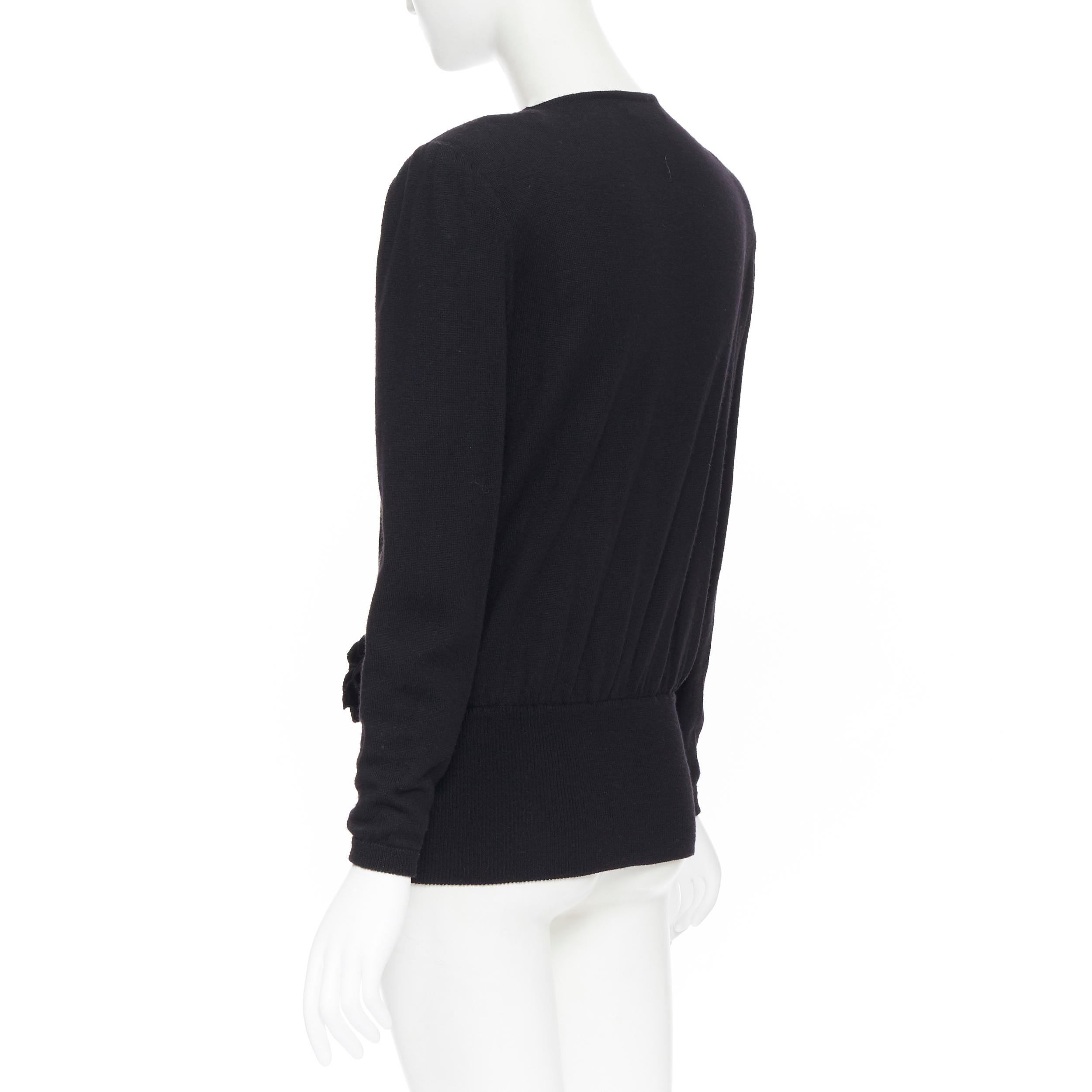 vintage VALENTINO black wool floral applique wrap shoulder padded sweater IT42 2