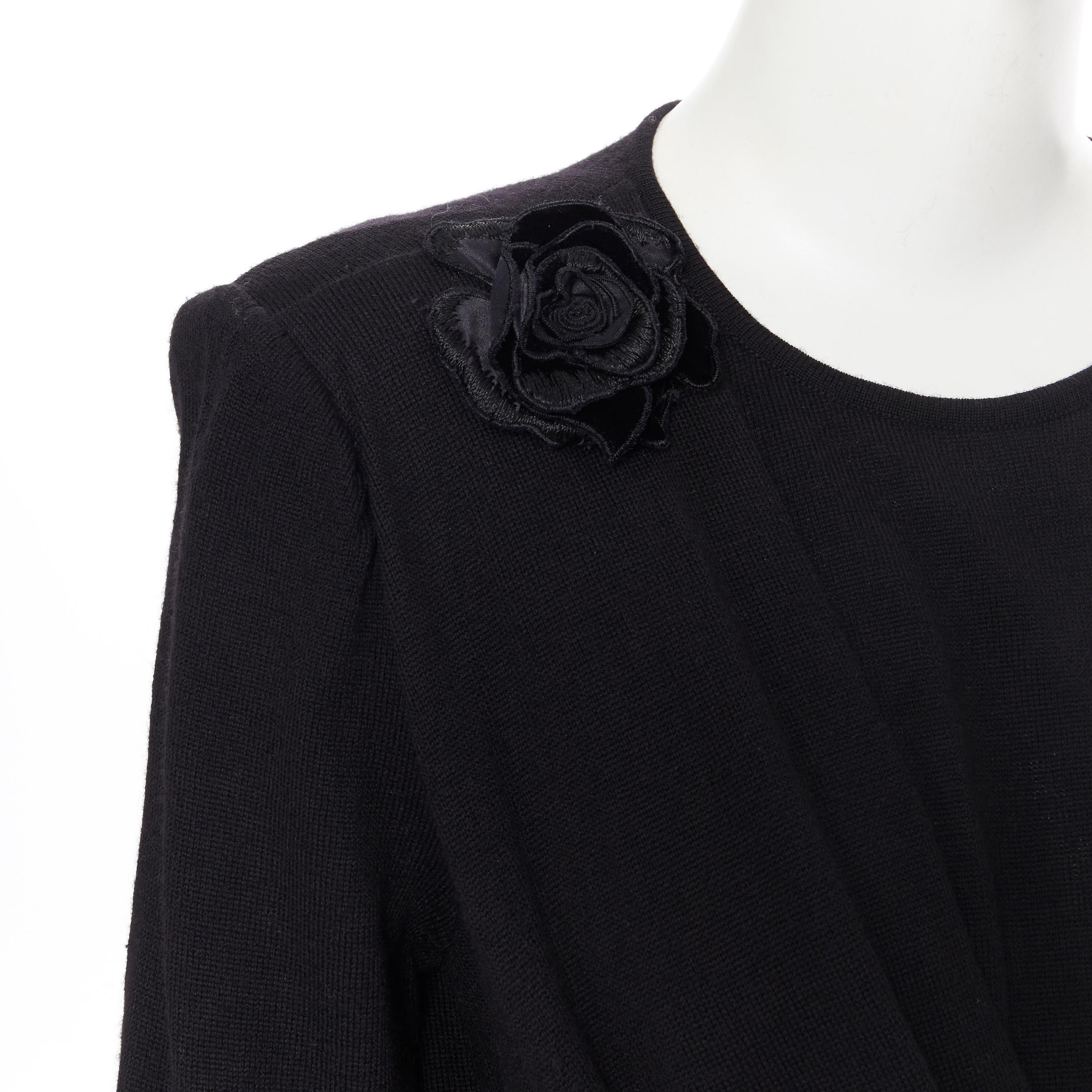 vintage VALENTINO black wool floral applique wrap shoulder padded sweater IT42 4