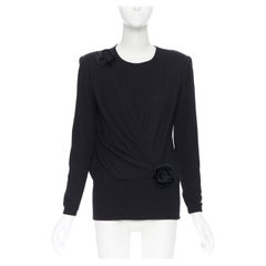 vintage VALENTINO black wool floral applique wrap shoulder padded sweater IT42