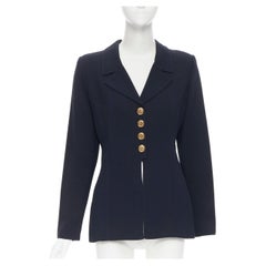vintage VALENTINO blue wool twill gold button blazer pant set US8 M