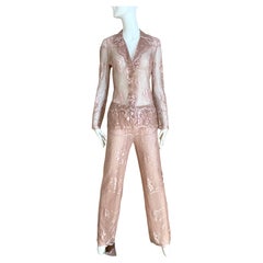 Vintage VALENTINO Blush Pink Lace Jacket and Pant Set