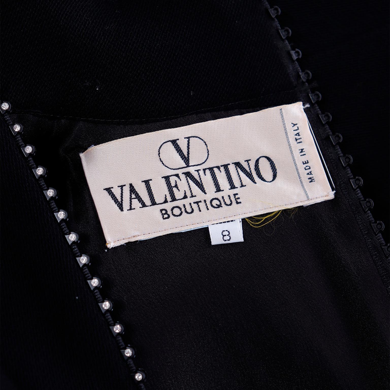 Vintage Valentino Boutique Black Evening Dress W Rhinestone Zipper For Sale 8