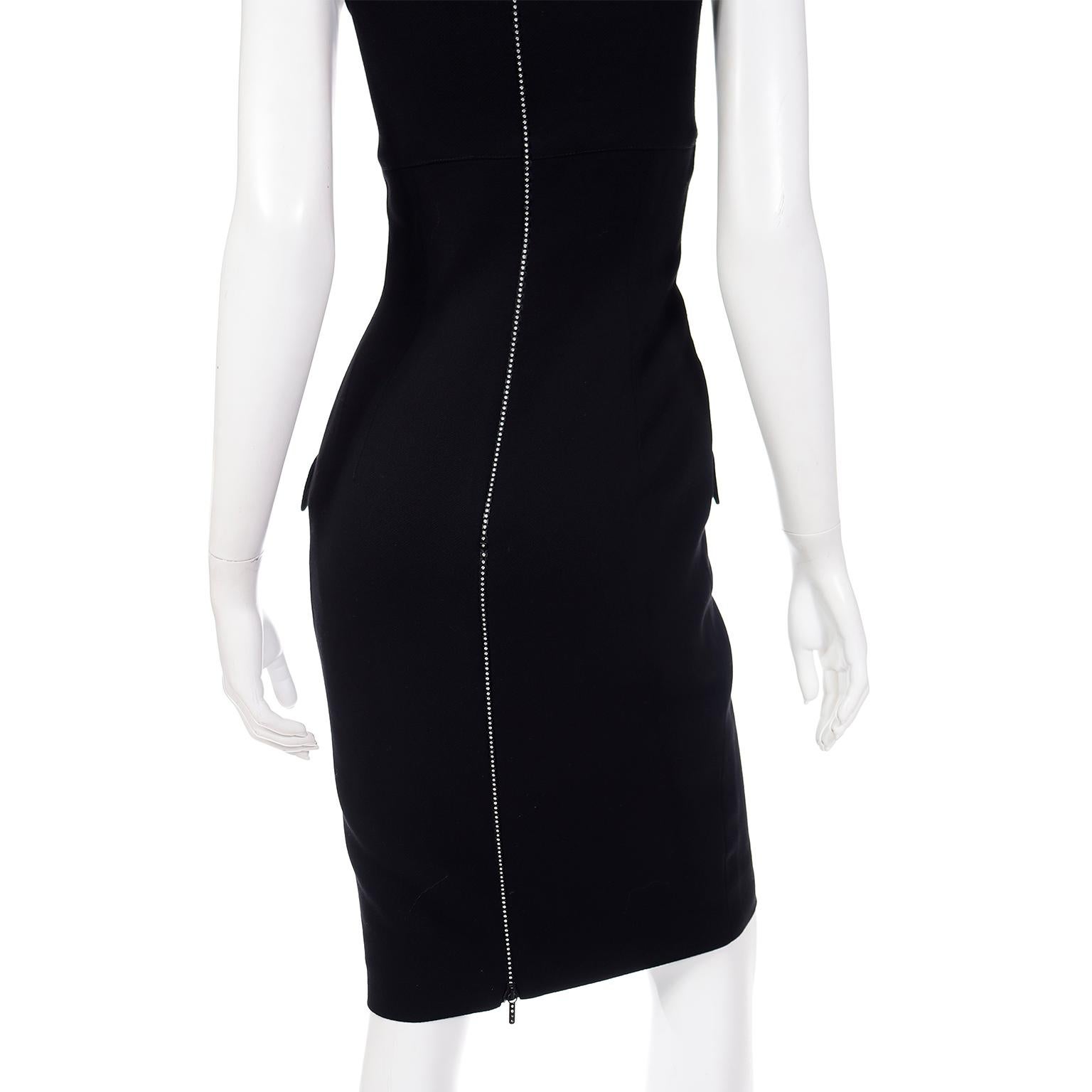 Vintage Valentino Boutique Black Evening Dress W Rhinestone Zipper For Sale 4
