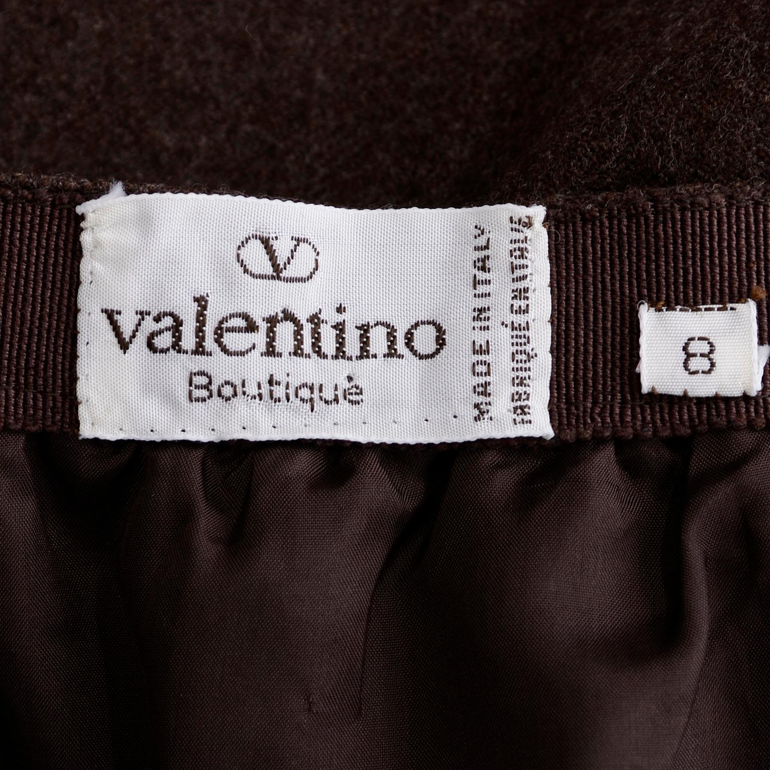 Vintage Valentino Boutique Brown Wool Skirt With Pockets In Excellent Condition For Sale In Portland, OR