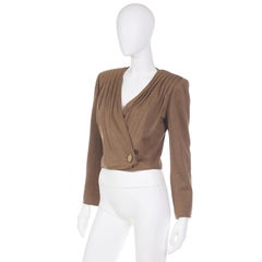 Vintage Valentino Boutique Brown Wrap Style Cropped Jacket
