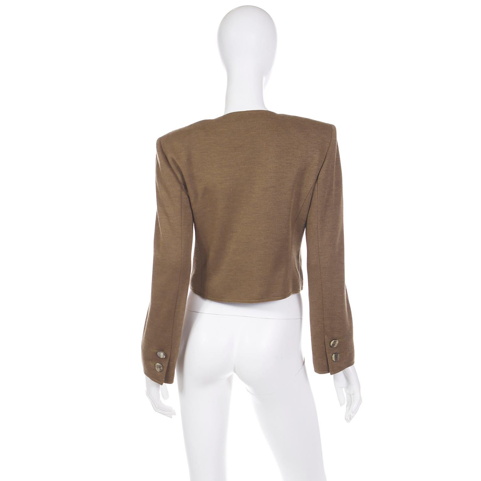 Marron Vintage Valentino Boutique Brown Wrap Style Cropped Jacket en vente