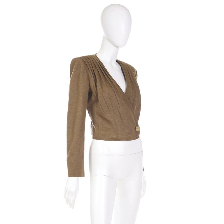 Women's Vintage Valentino Boutique Brown Wrap Style Cropped Jacket For Sale