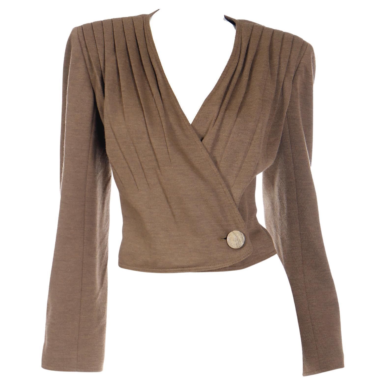 Vintage Valentino Boutique Brown Wrap Style Cropped Jacket en vente