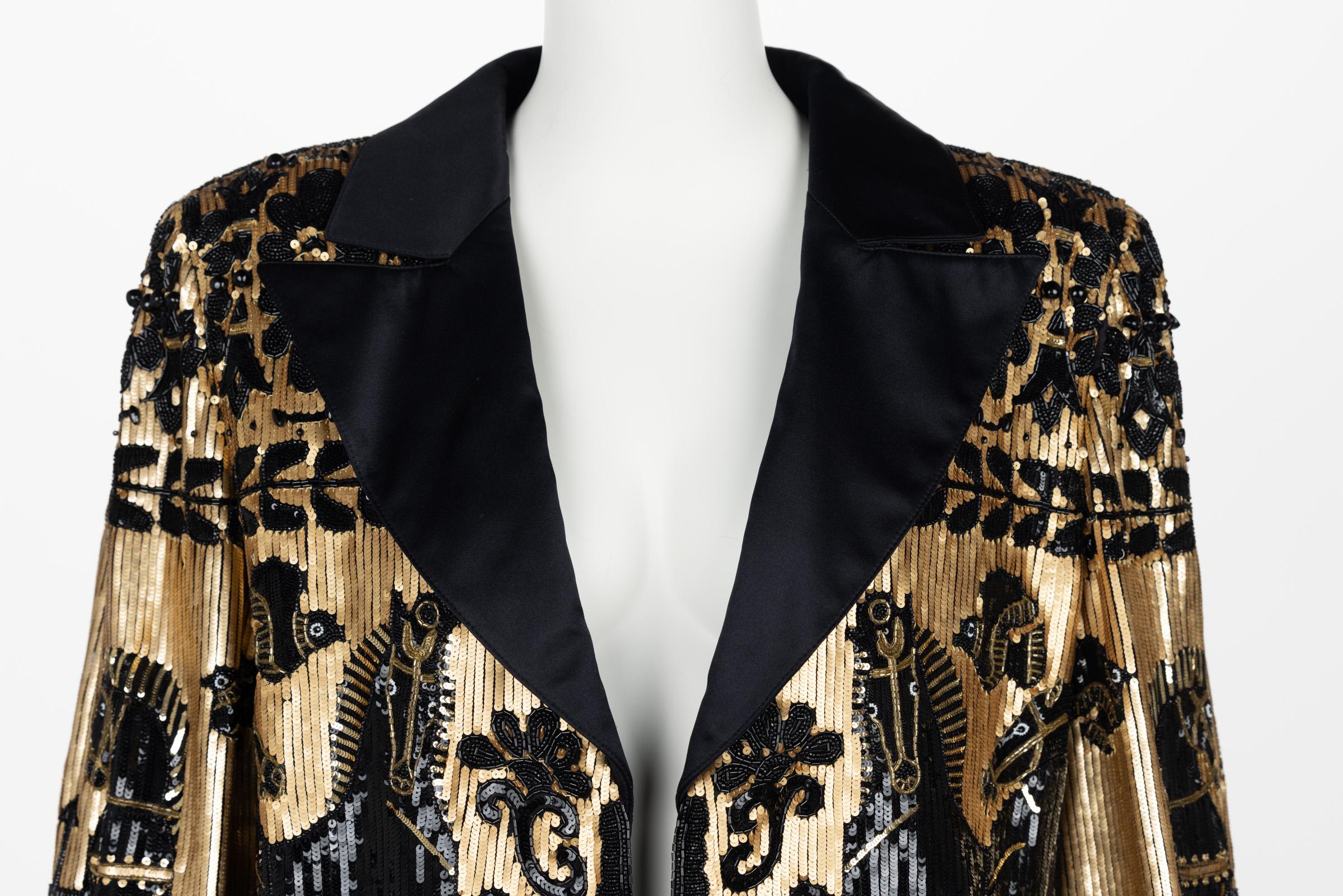 Vintage Valentino Boutique Gold Sequin & Beads Horse Jacket In Excellent Condition In Boca Raton, FL