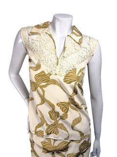 Vintage Valentino Boutique Silk Blouse and Skirt Set with Lace Collar US 4-6