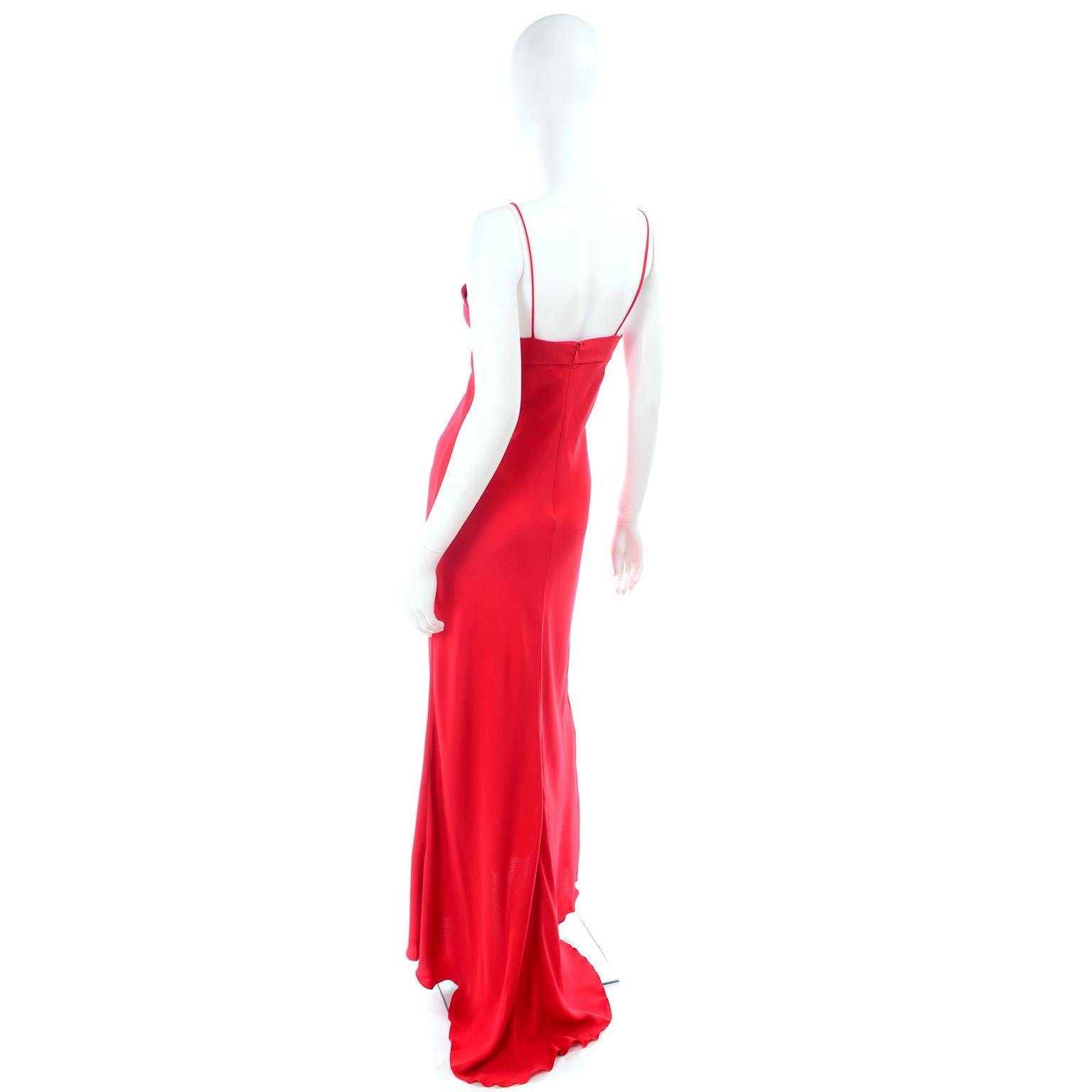 Vintage Valentino Boutique Silk Red Evening Bias Cut Long Slip Dress With Train For Sale at 1stDibs | vintage valentino slip vintage valentino dress