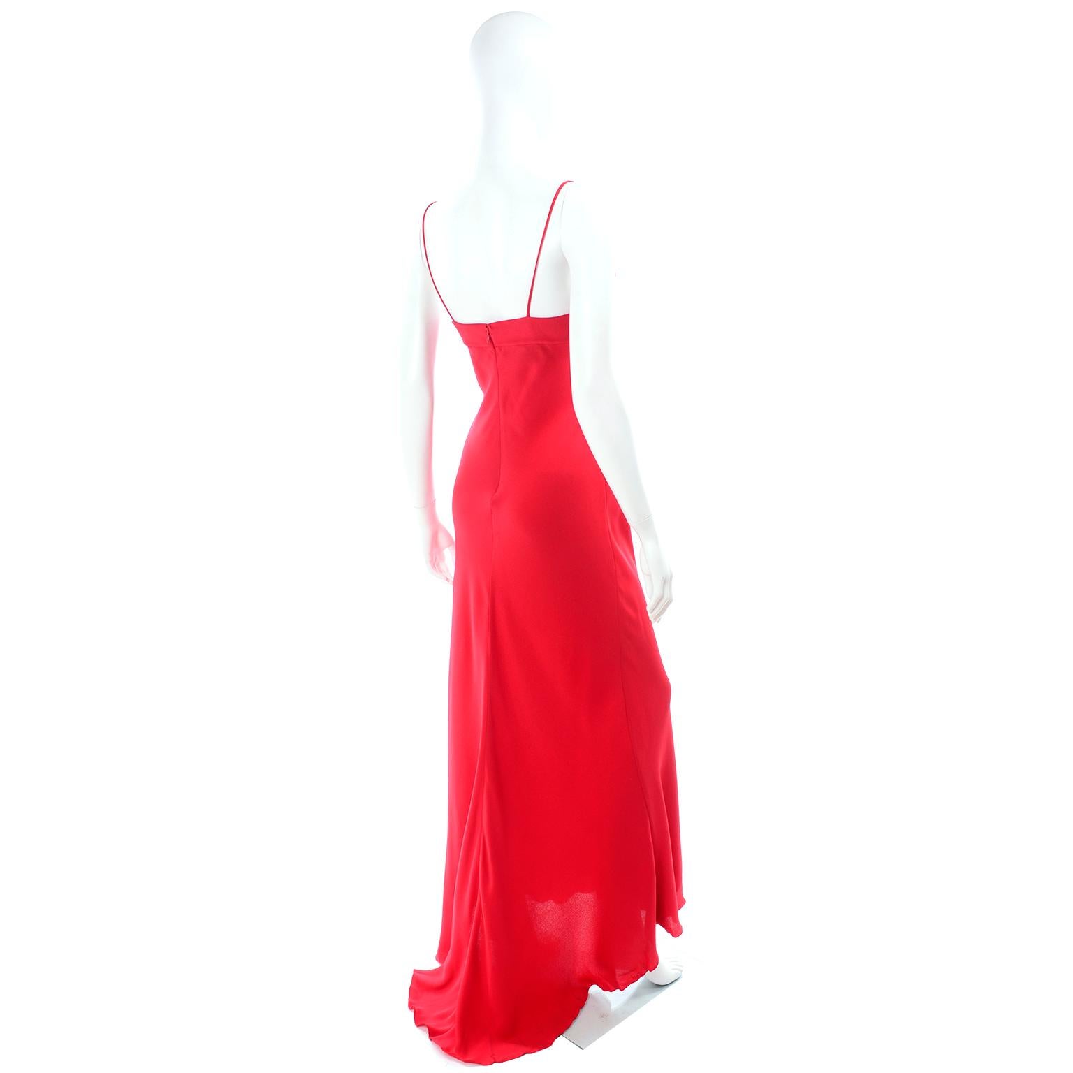 Vintage Valentino Boutique Silk Red Evening Bias Cut Long Slip Dress With Train In Excellent Condition In Portland, OR