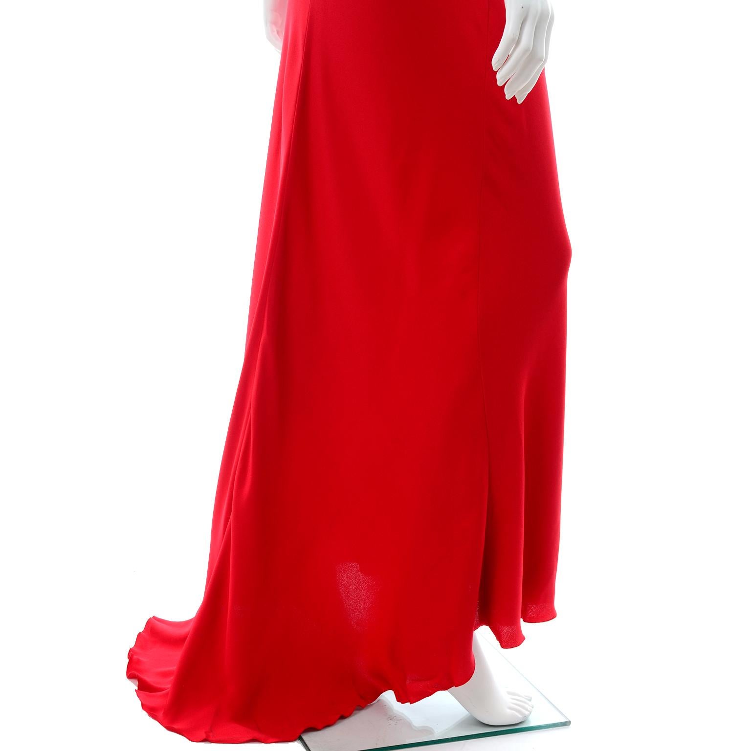 Vintage Valentino Red Boutique Silk Evening Bias Cut Long Slip Dress With Train 2