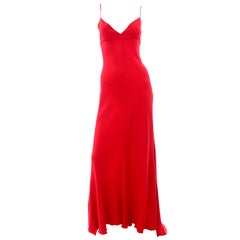 Vintage Valentino Red Boutique Silk Evening Bias Cut Long Slip Dress With Train