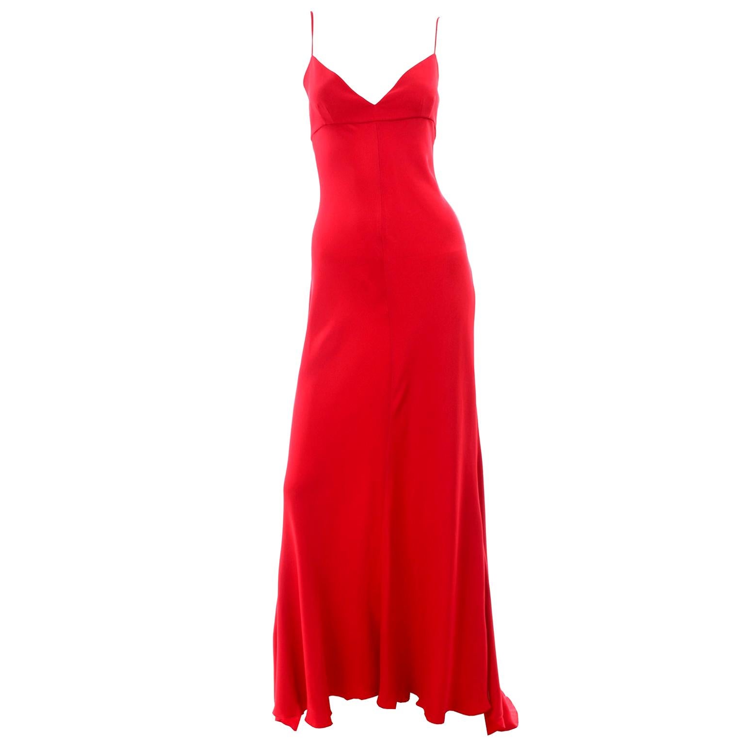 Vintage Valentino Boutique Silk Red Evening Bias Cut Long Slip Dress