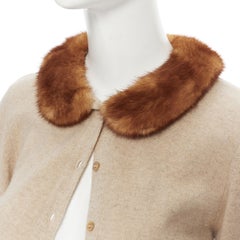 vintage VALENTINO brown mink fur collar 100% cashmere cardigan sweater M