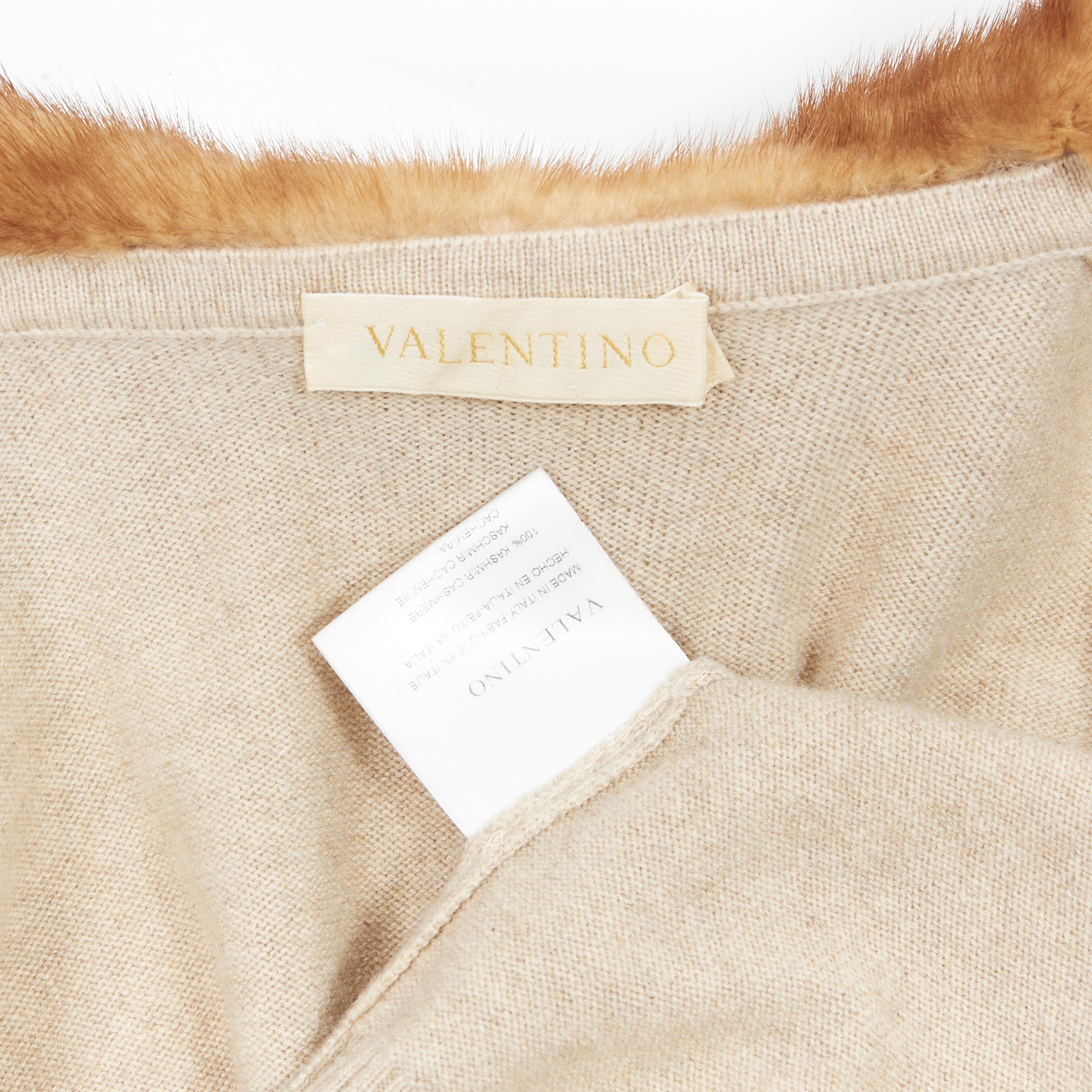 vintage VALENTINO brown mink fur collar 100% cashmere cardigan sweater M 1