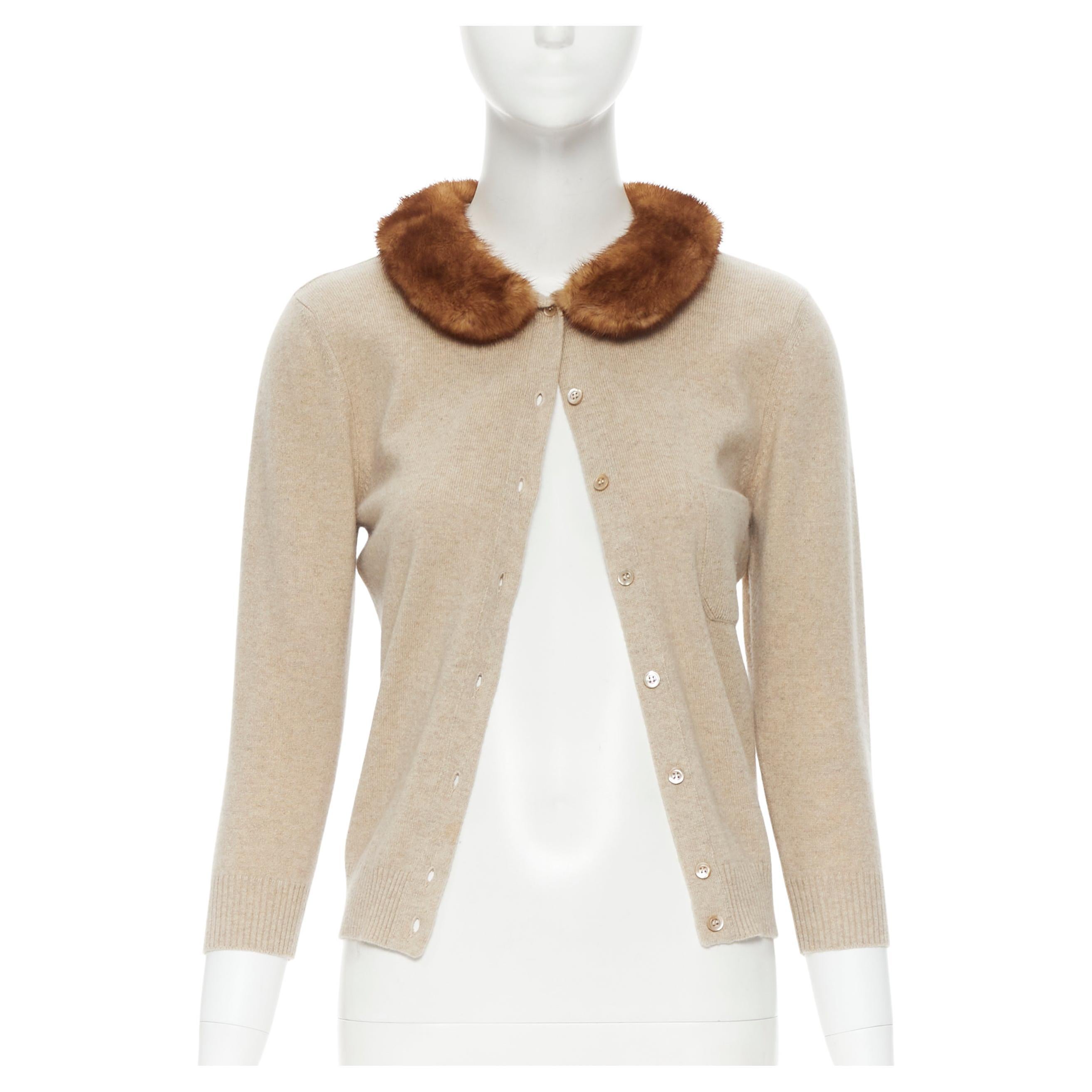 vintage VALENTINO brown mink fur collar 100% cashmere cardigan sweater M at  1stDibs