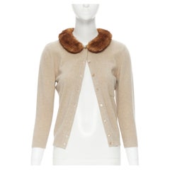 vintage VALENTINO brown mink fur collar 100% cashmere cardigan sweater M