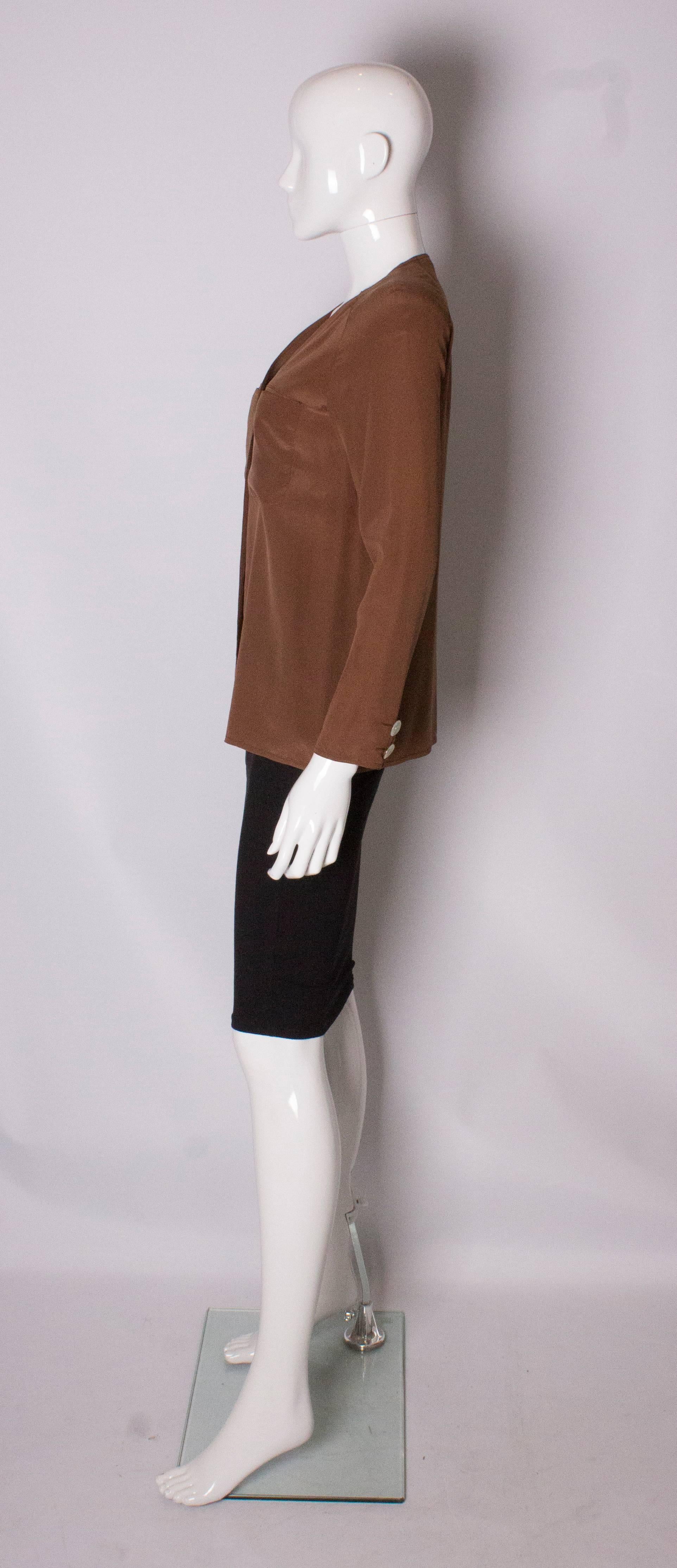  Vintage Valentino Brown Silk  Blouse In Good Condition For Sale In London, GB