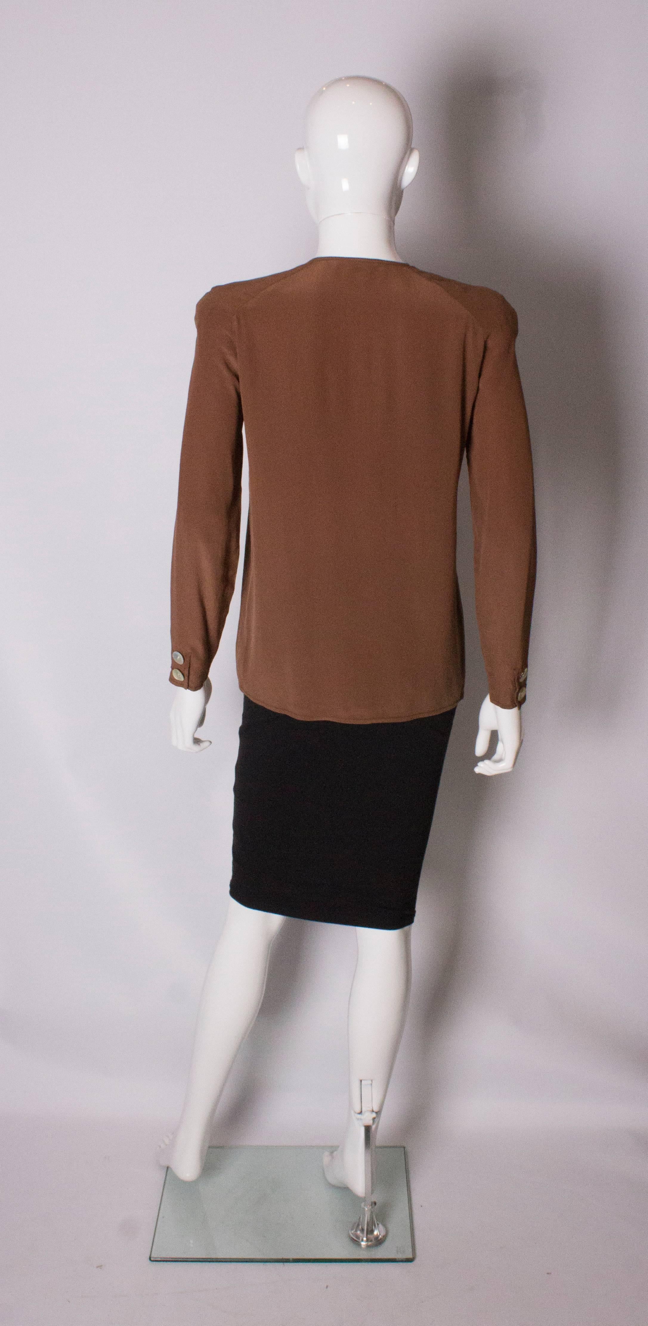 Women's  Vintage Valentino Brown Silk  Blouse For Sale