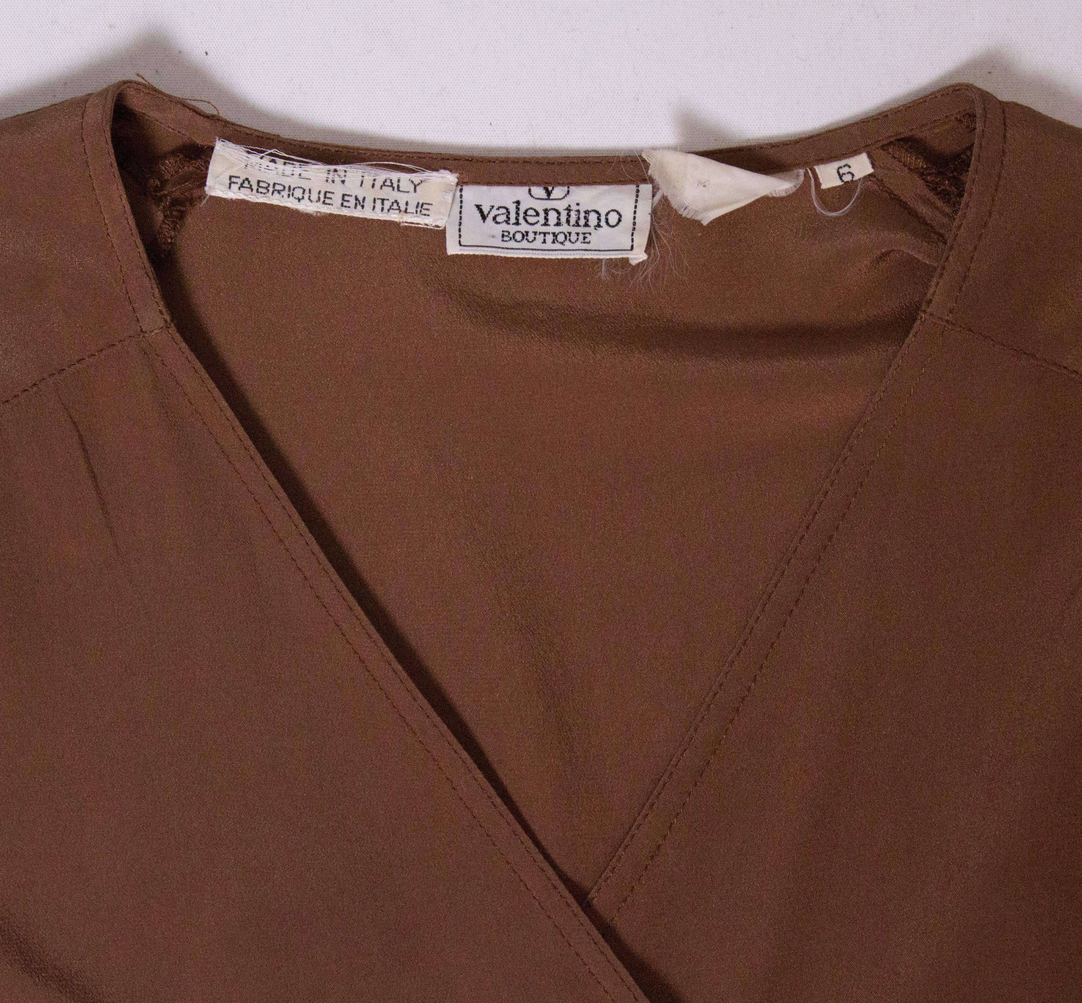  Vintage Valentino Brown Silk  Blouse For Sale 1
