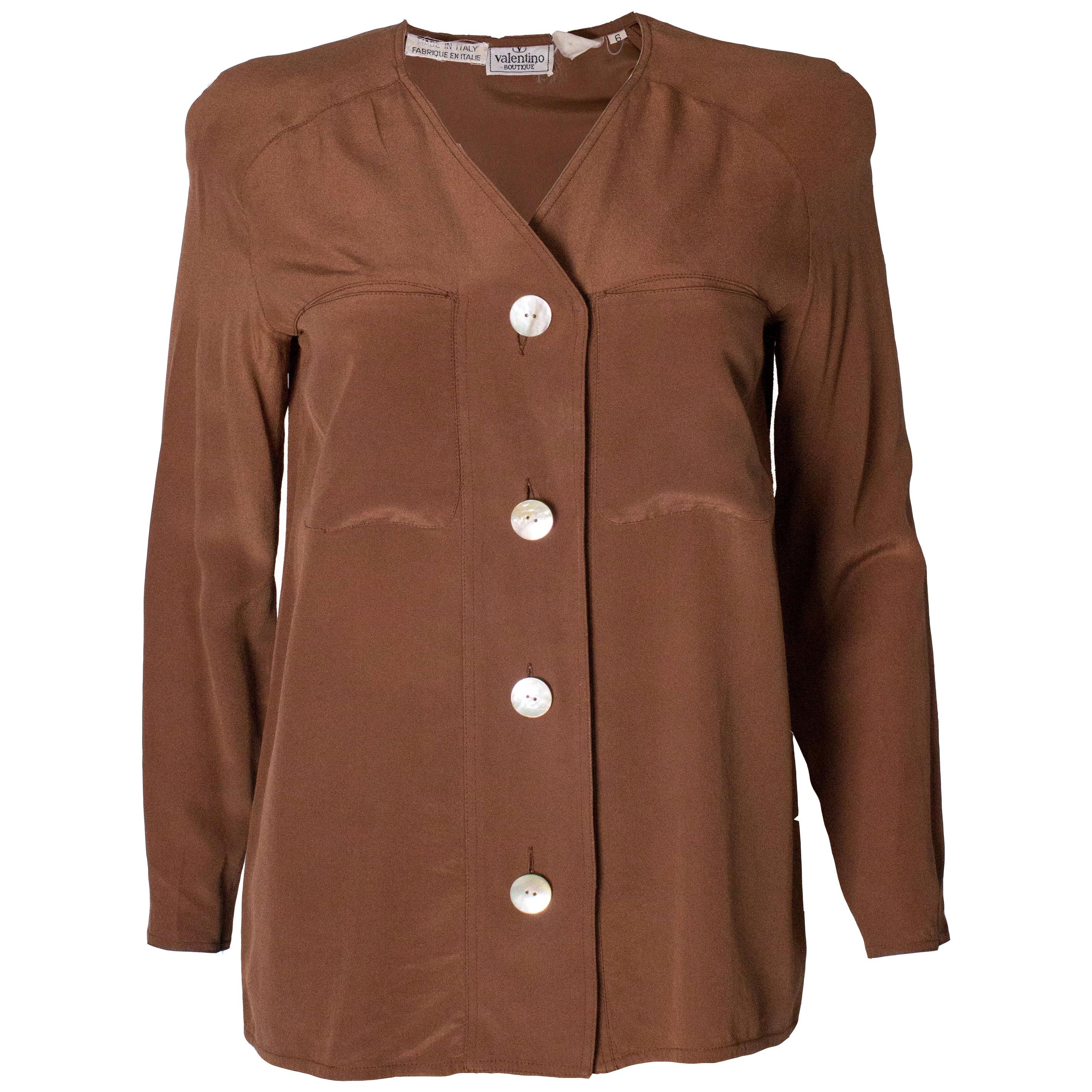  Vintage Valentino Brown Silk  Blouse For Sale