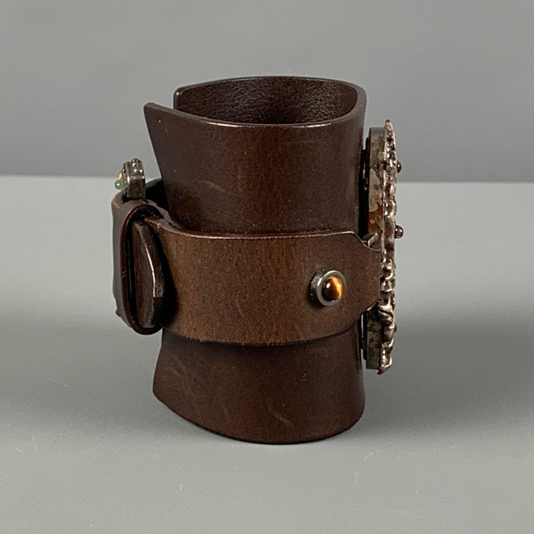 Vintage VALENTINO Brown Silver Leather Metal Bracelet For Sale at 1stDibs