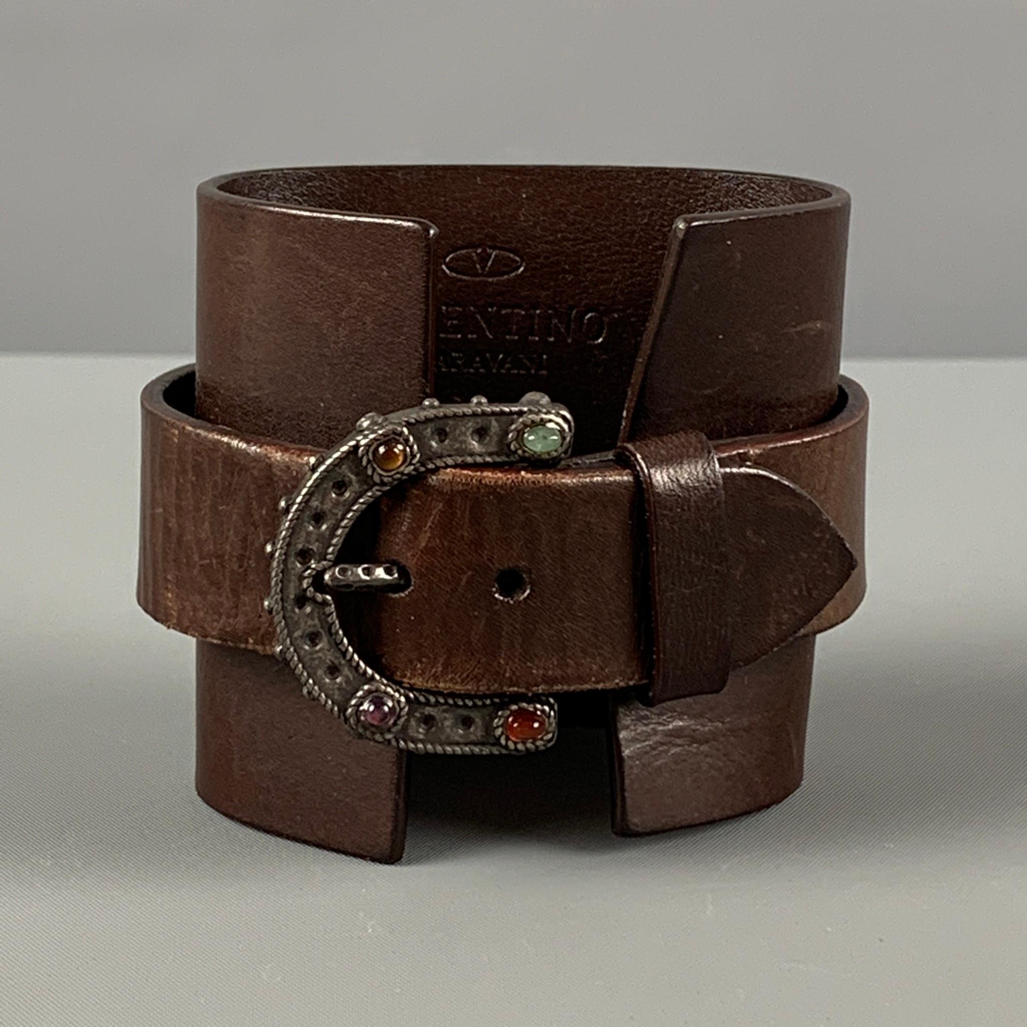 Vintage VALENTINO Brown Silver Leather Metal Bracelet In Good Condition In San Francisco, CA