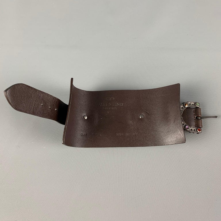 Vintage VALENTINO Brown Silver Leather Metal Bracelet For Sale at 1stDibs