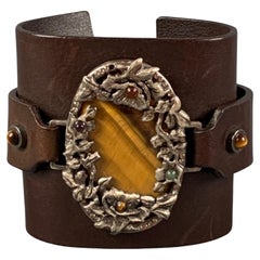 VALENTINO Metallarmband aus braunem und silbernem Leder