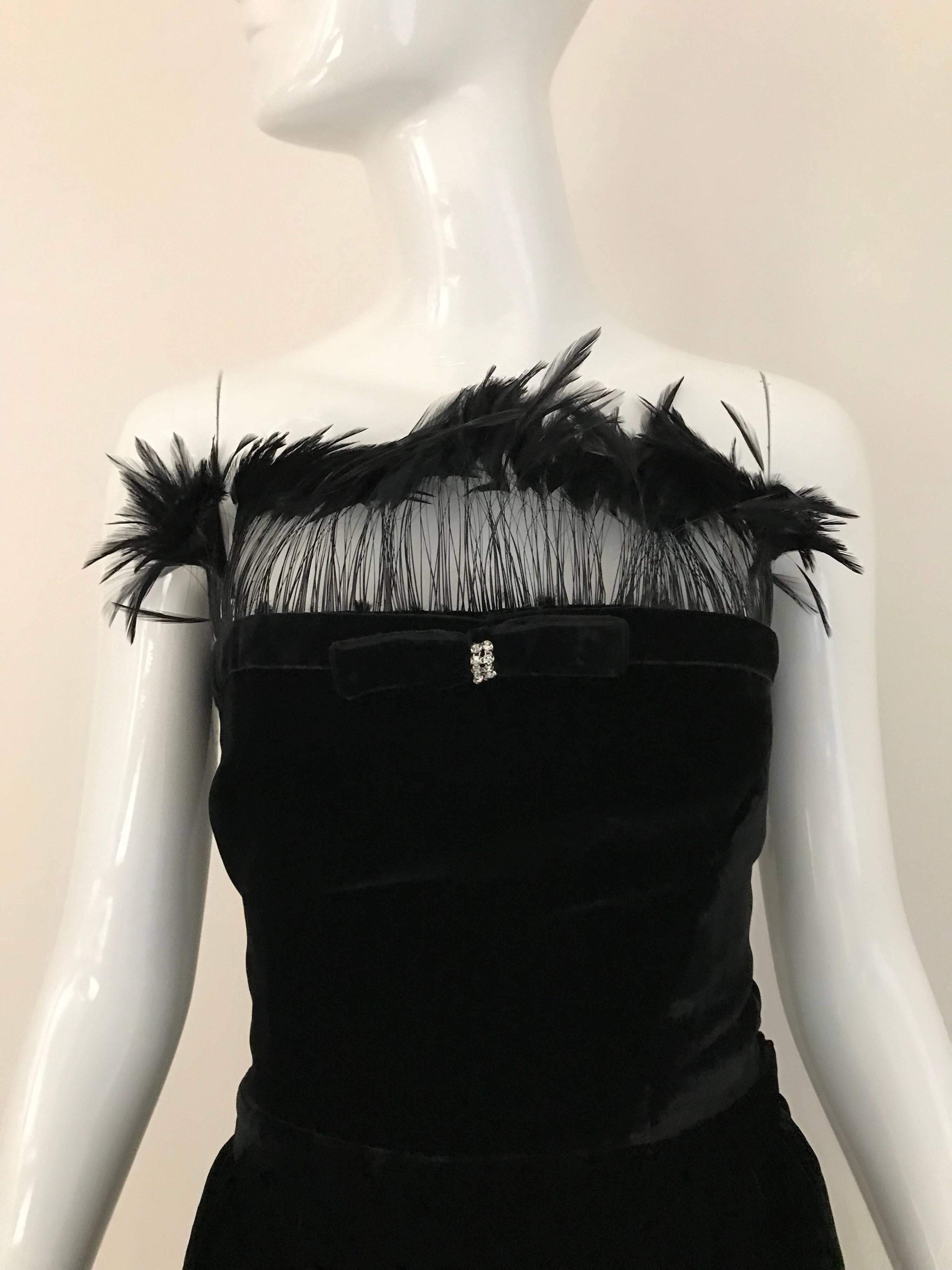 Women's Vintage Valentino Cocktail Black Velvet Bustier Top and Skirt Ensemble 