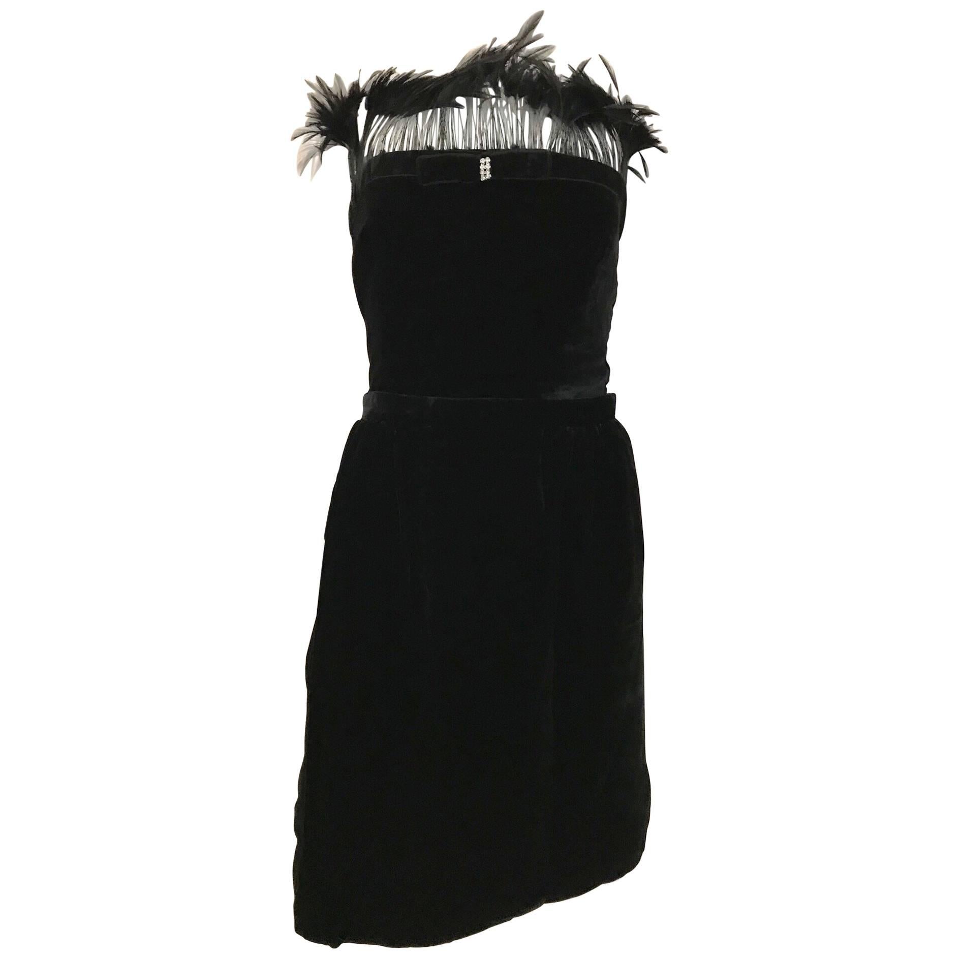 Vintage Valentino Cocktail Black Velvet Bustier Top and Skirt Ensemble