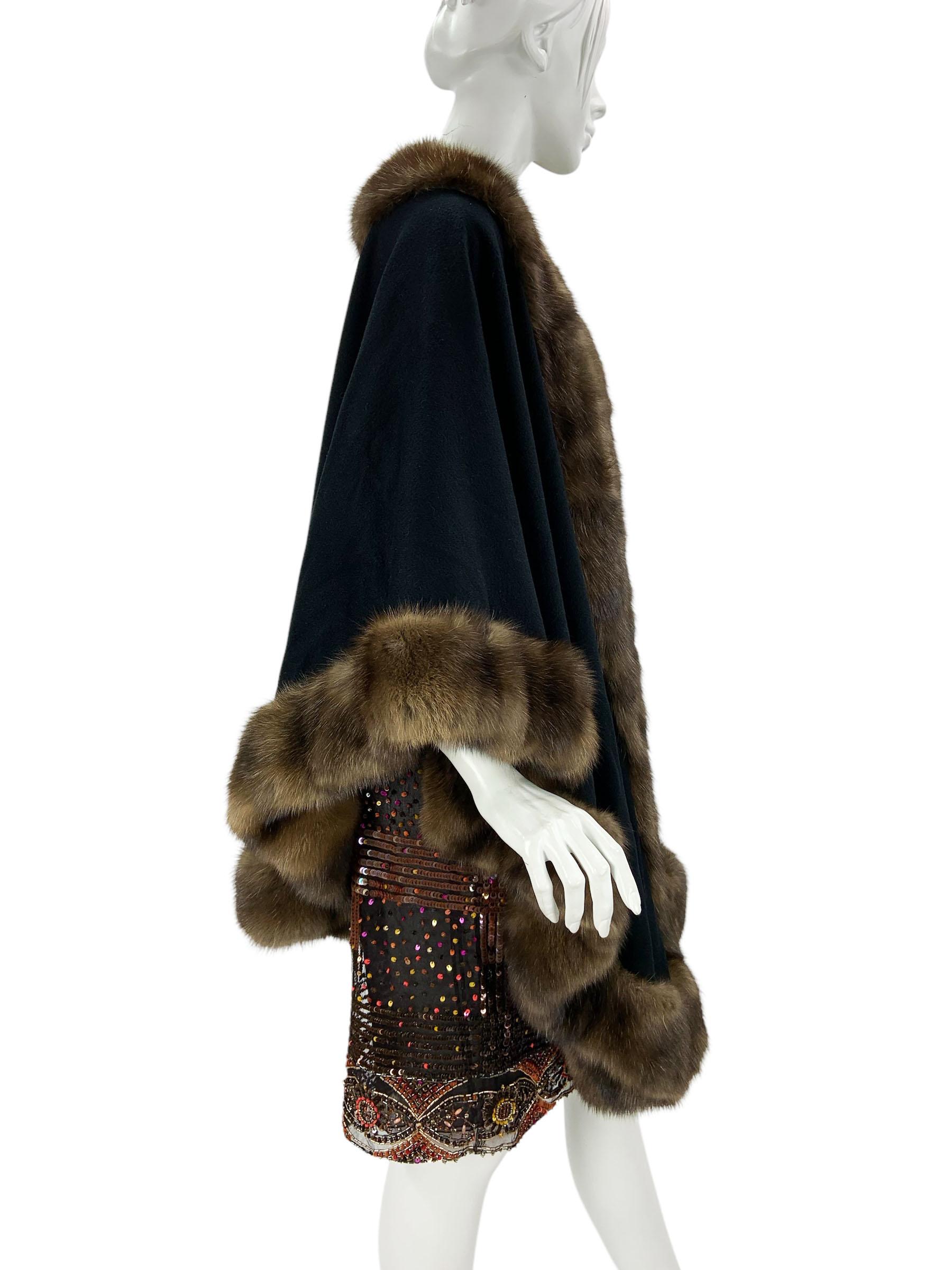 Women's Vintage Valentino Couture by Alixandre Sable Trim Cashmere Cape For Sale