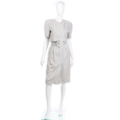 Vintage Valentino Dress & Jacket Ensemble W/ Belt in  Gray Abstract Stripes