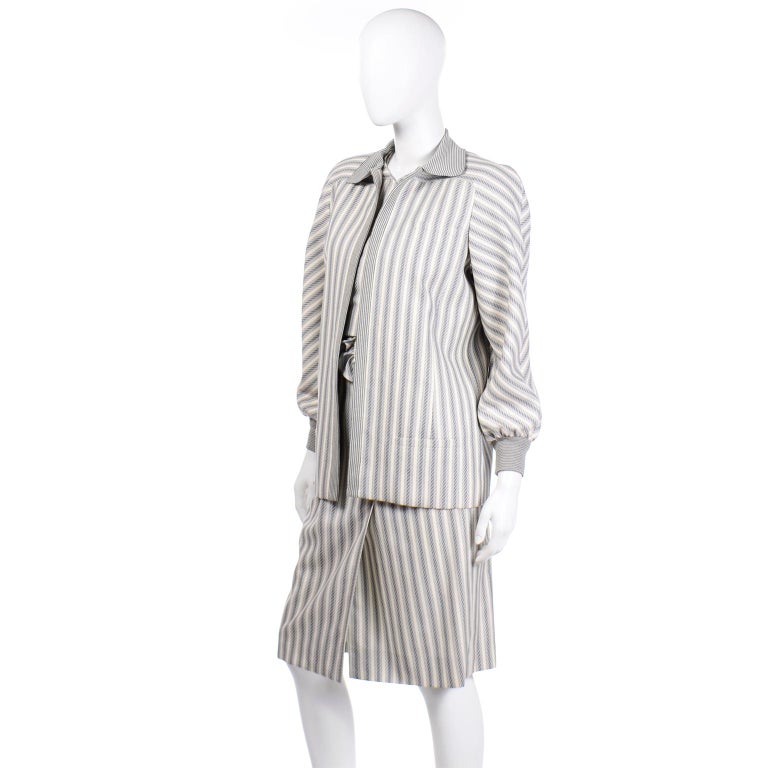 Vintage Valentino Dress and Jacket Ensemble W/ Belt in Gray Abstract