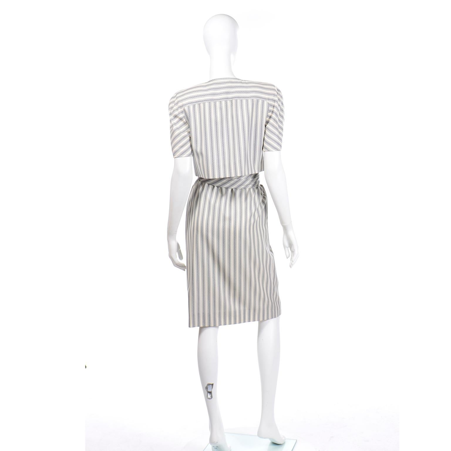 Women's Vintage Valentino Dress & Jacket Ensemble W/ Belt in  Gray Abstract Stripes  For Sale
