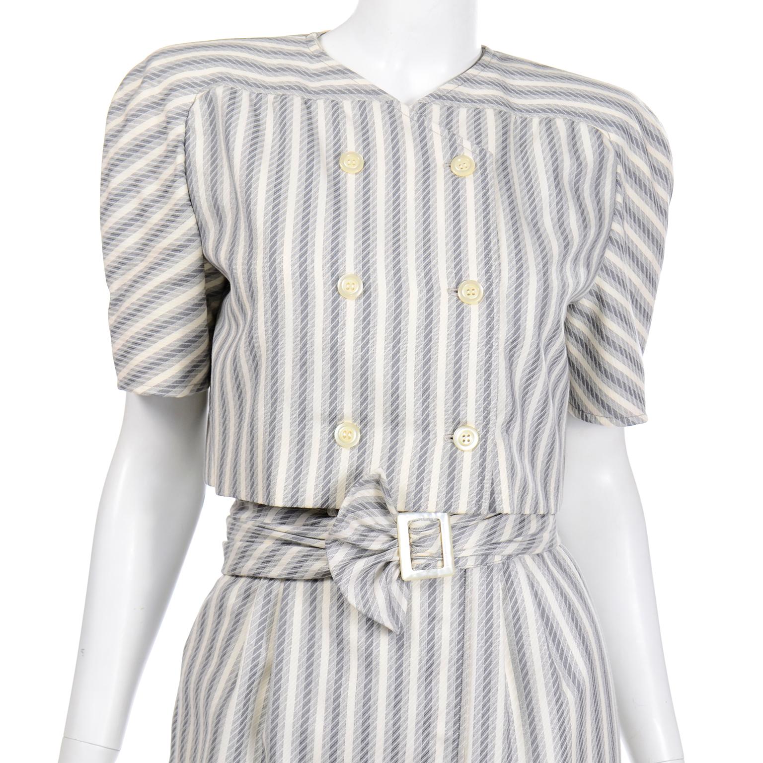 Vintage Valentino Dress & Jacket Ensemble W/ Belt in  Gray Abstract Stripes  For Sale 2