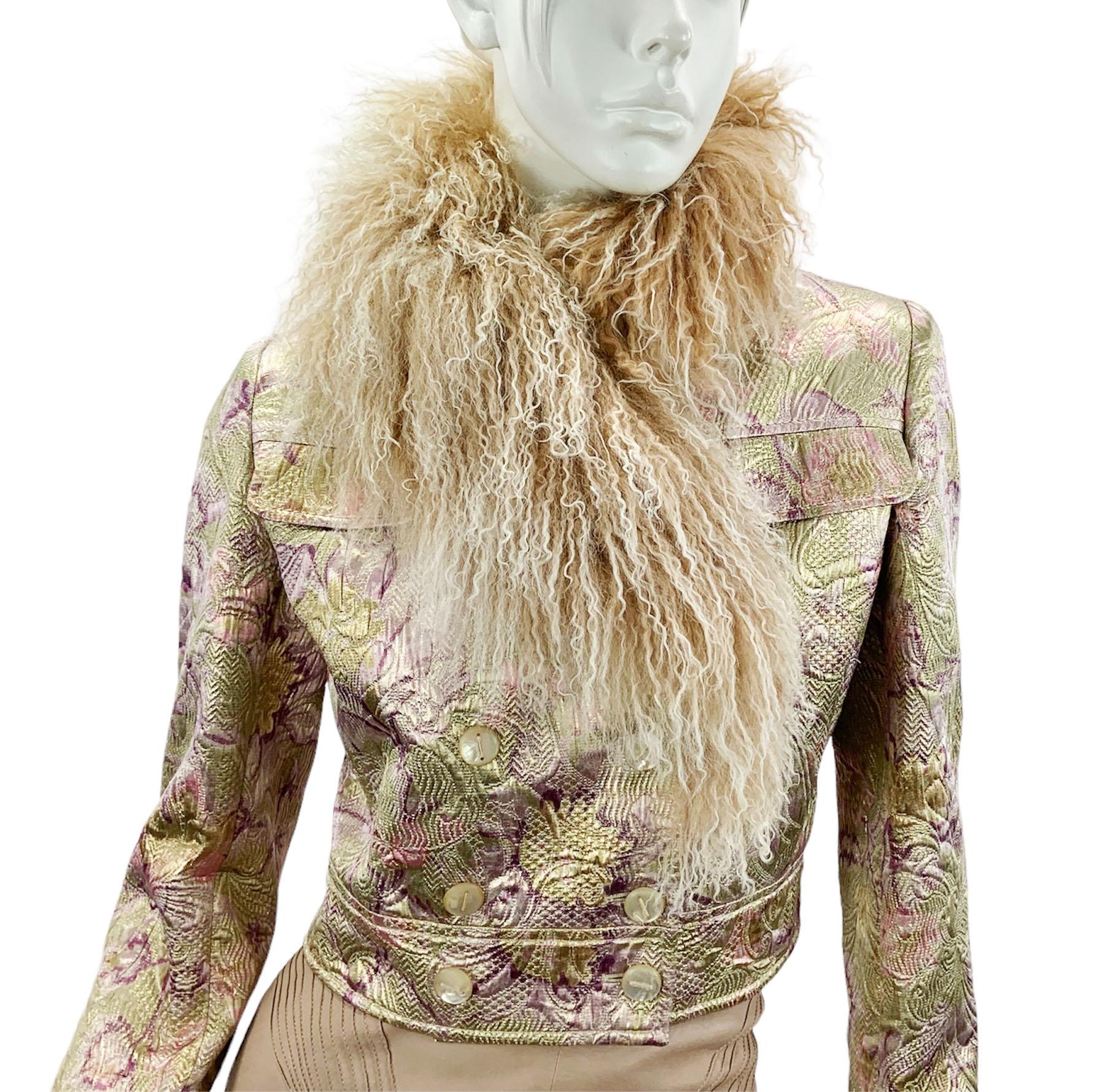 Valentino - Veste vintage en brocart de soie et laine Lana pailletée, automne-hiver 2000  en vente 8