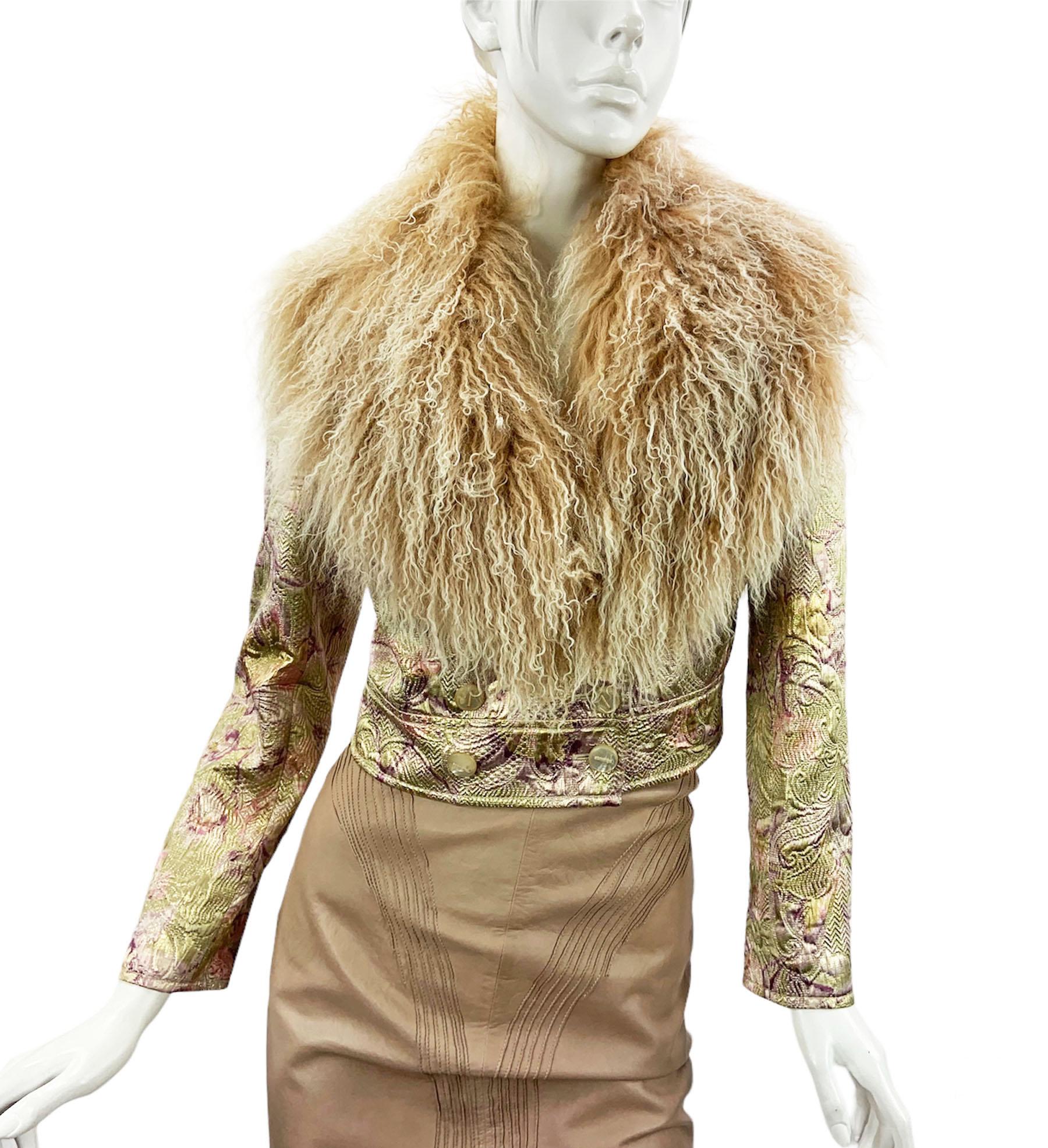 Beige Valentino - Veste vintage en brocart de soie et laine Lana pailletée, automne-hiver 2000  en vente