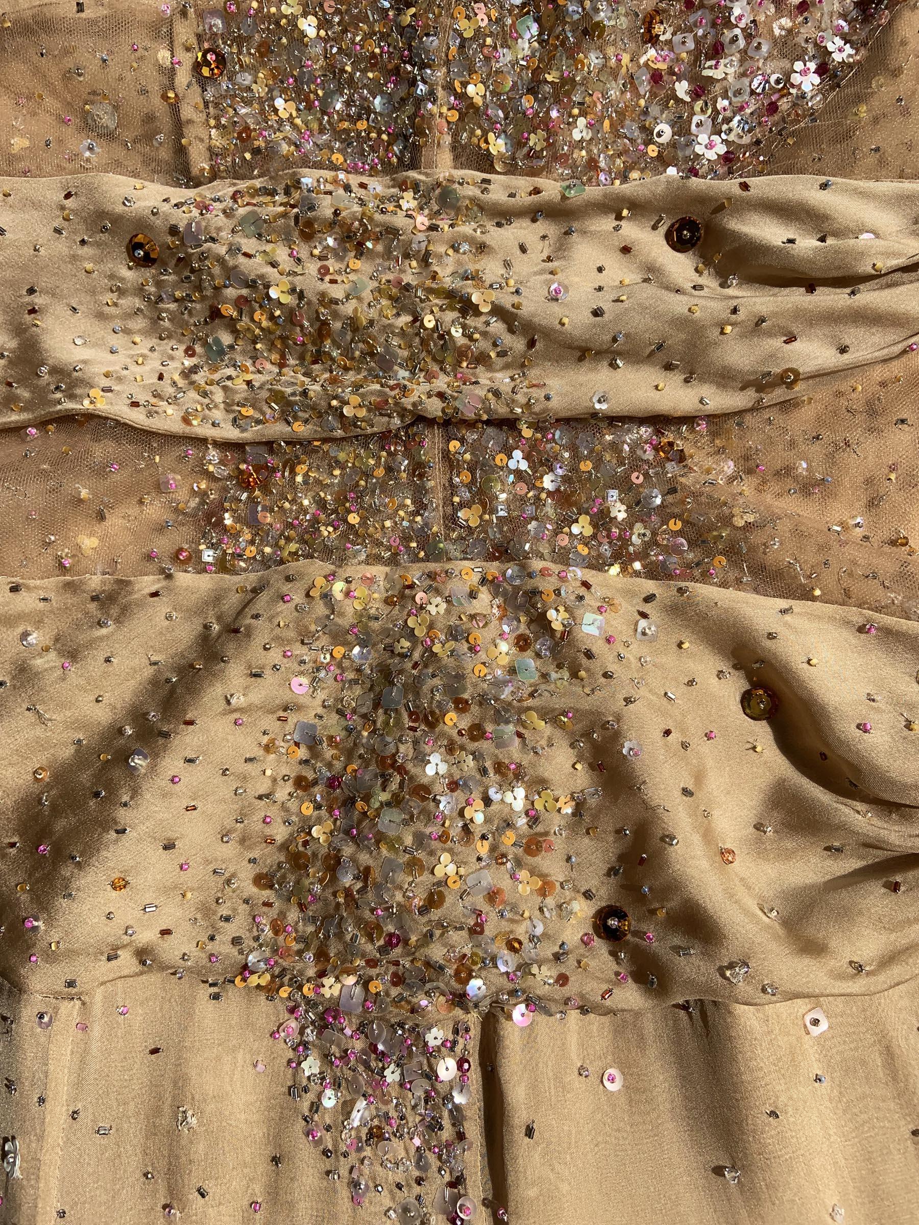 Vintage Valentino F/W 2000 Runway Nude Sexy Sheer Fully Embellished Dress Gown 8 in vendita 5