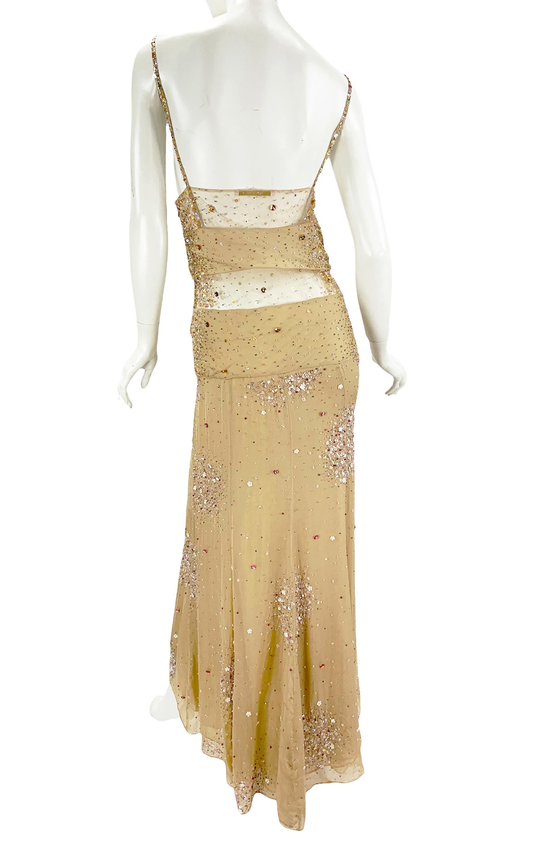 Donna Vintage Valentino F/W 2000 Runway Nude Sexy Sheer Fully Embellished Dress Gown 8 in vendita