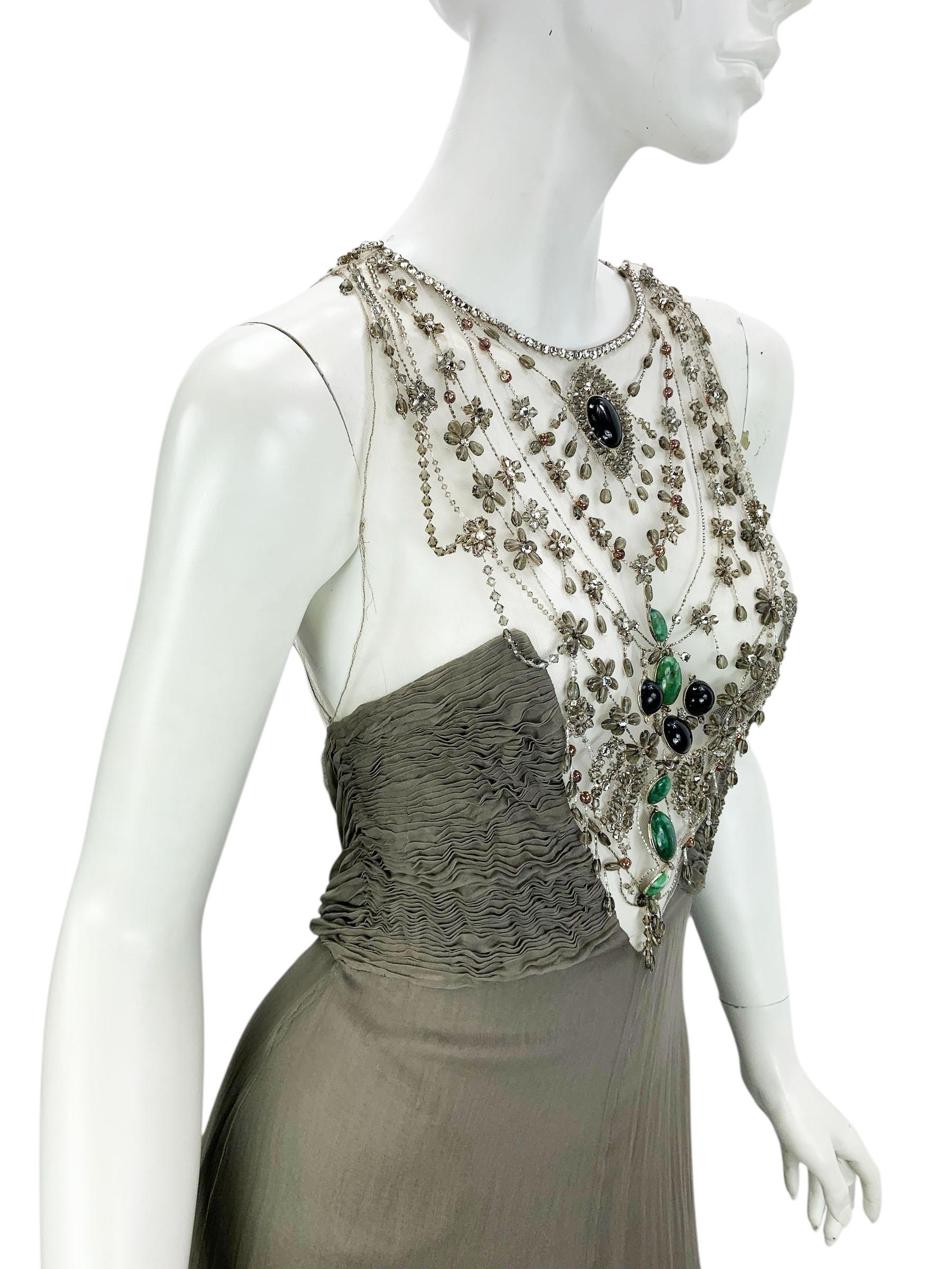Vintage Valentino F/W 2003 Silk Smoky Grey  Illusion Mesh Beaded Appliqués US 8 5