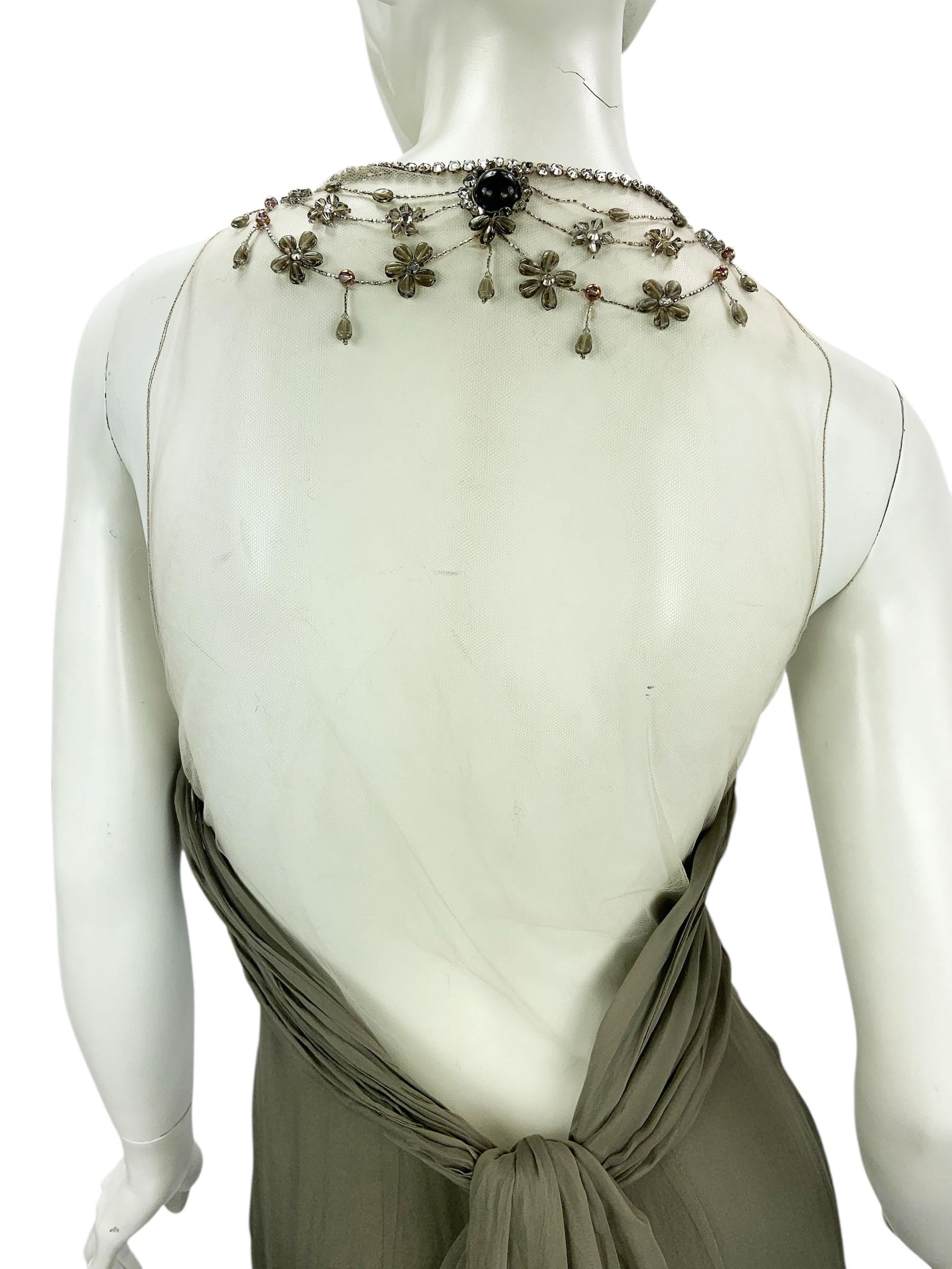 Vintage Valentino F/W 2003 Silk Smoky Grey  Illusion Mesh Beaded Appliqués US 8 6