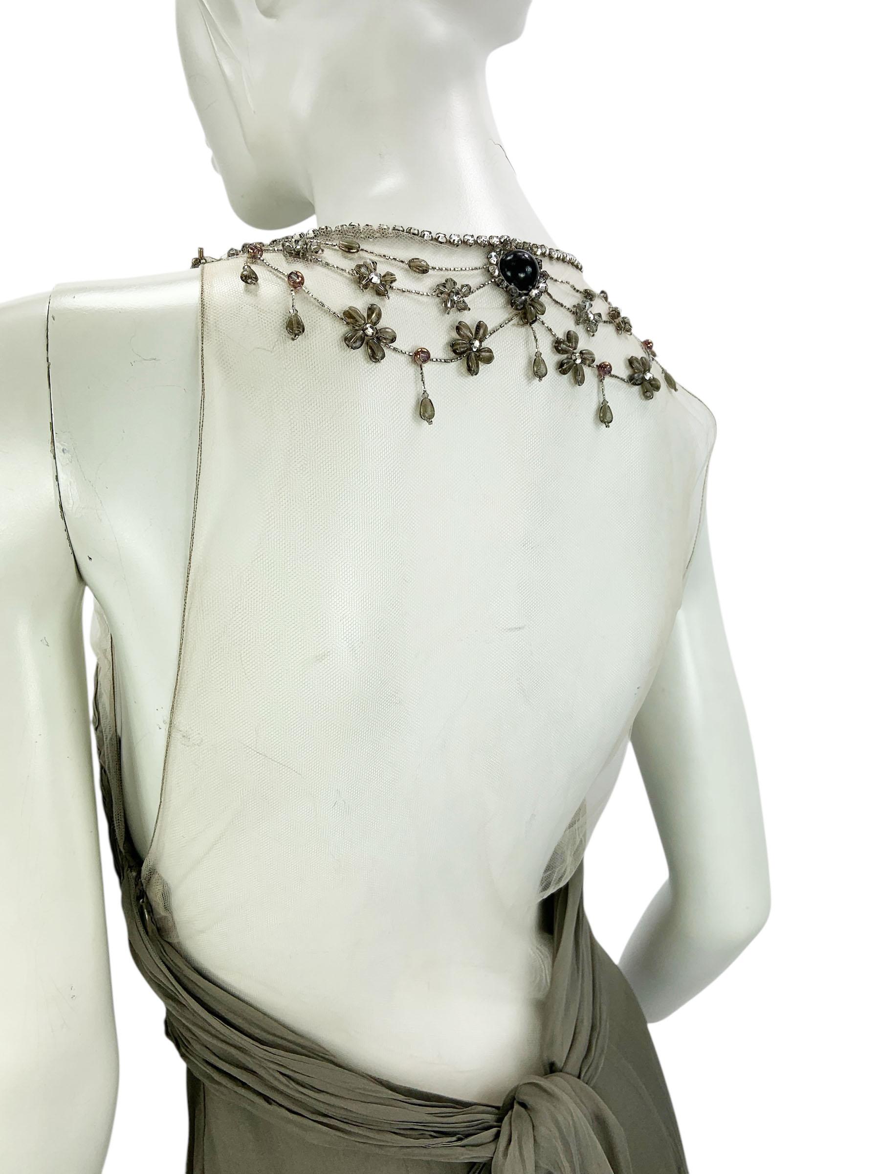 Vintage Valentino F/W 2003 Silk Smoky Grey  Illusion Mesh Beaded Appliqués US 8 7