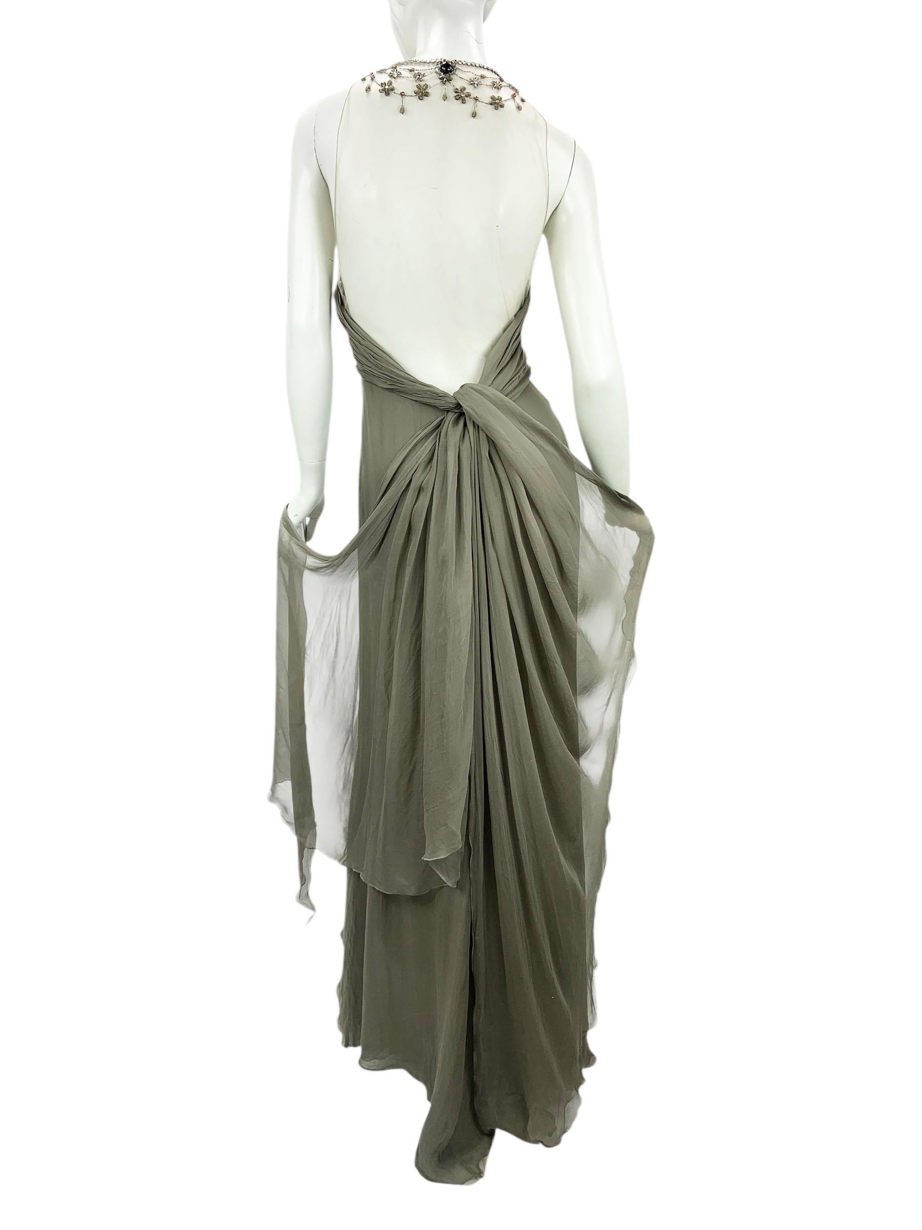 Vintage Valentino F/W 2003 Silk Smoky Grey  Illusion Mesh Beaded Appliqués US 8 1