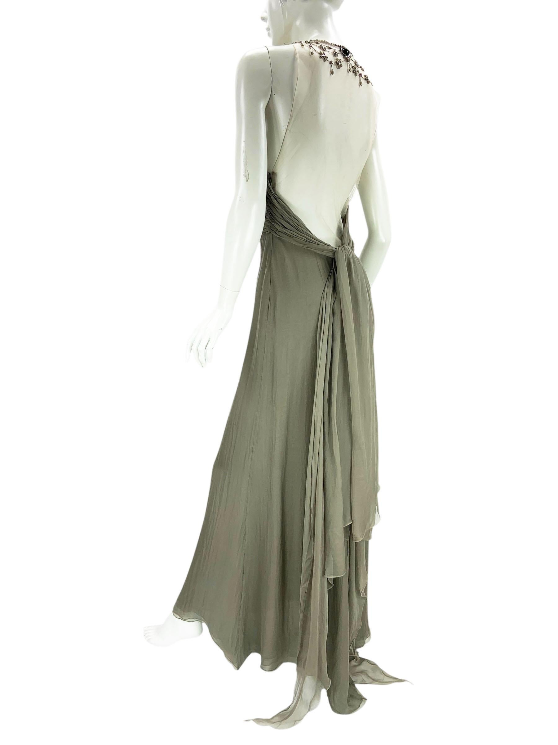 Vintage Valentino F/W 2003 Silk Smoky Grey  Illusion Mesh Beaded Appliqués US 8 3