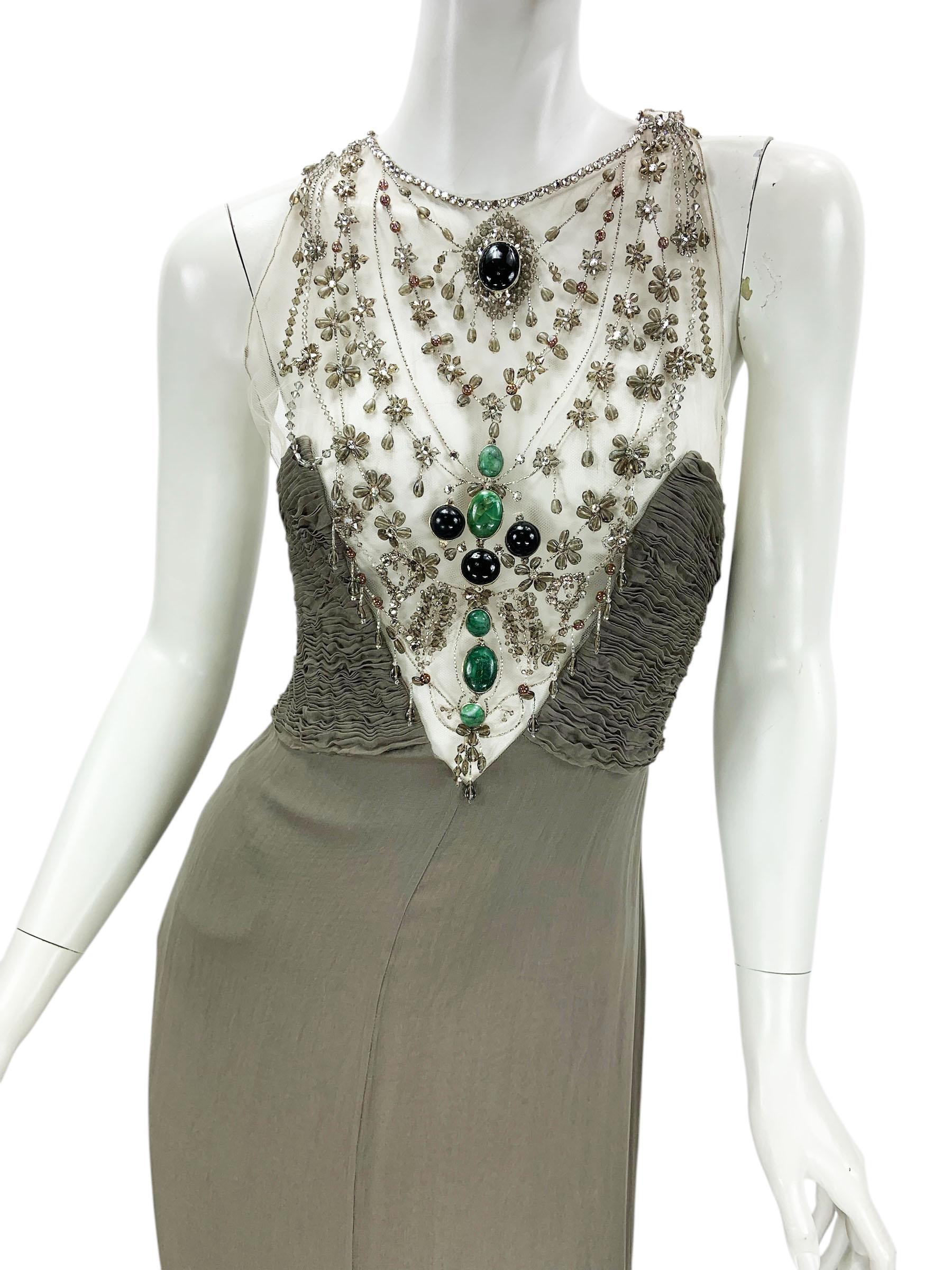 Vintage Valentino F/W 2003 Silk Smoky Grey  Illusion Mesh Beaded Appliqués US 8 4
