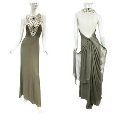 Vintage Valentino F/W 2003 Silk Smoky Grey Illusion Mesh Beaded Appliqués US 8