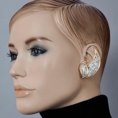 Vintage VALENTINO Futuristic Leaves Rhinestone Studded Earrings